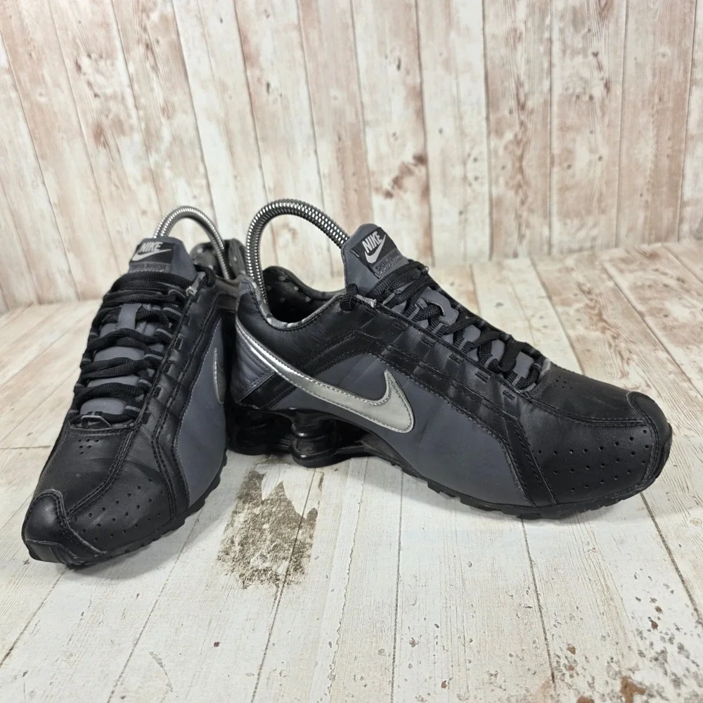 Nike Shox Junior Black Metallic Silver Grey Sneakers 454339-020 Womens Size 6